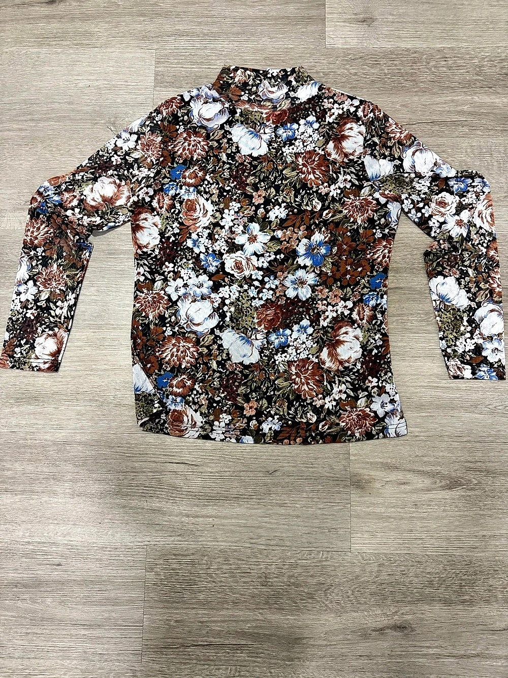 Floral Long Sleeve Tunic in Black & Blue XL